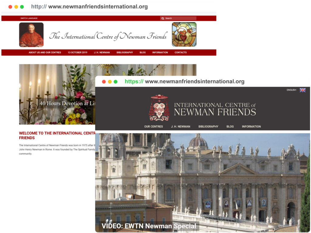 A comparison between the old and the new Newman Friends website.